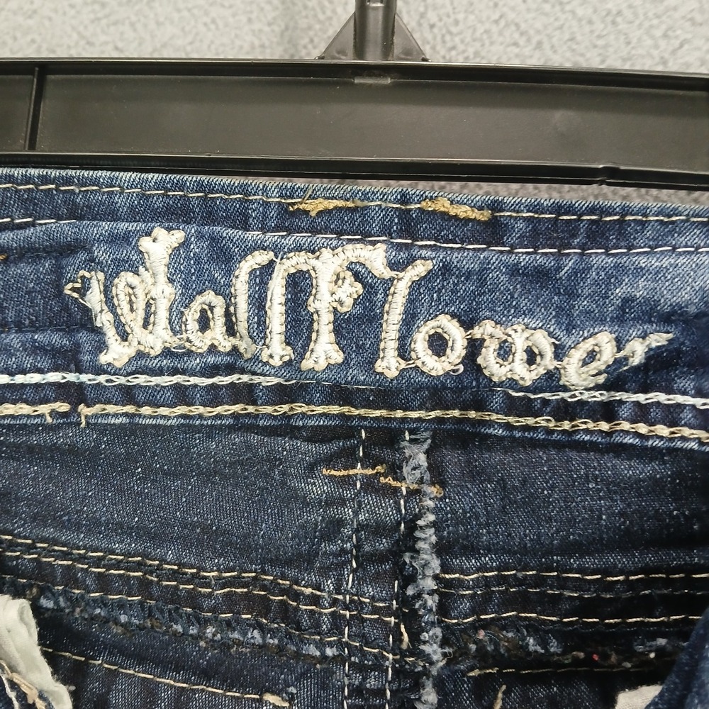 WallFlower Bootcut Jeans Womens 0 Dark Blue Denim Stretch Whiskered Low Rise - Picture 5 of 13